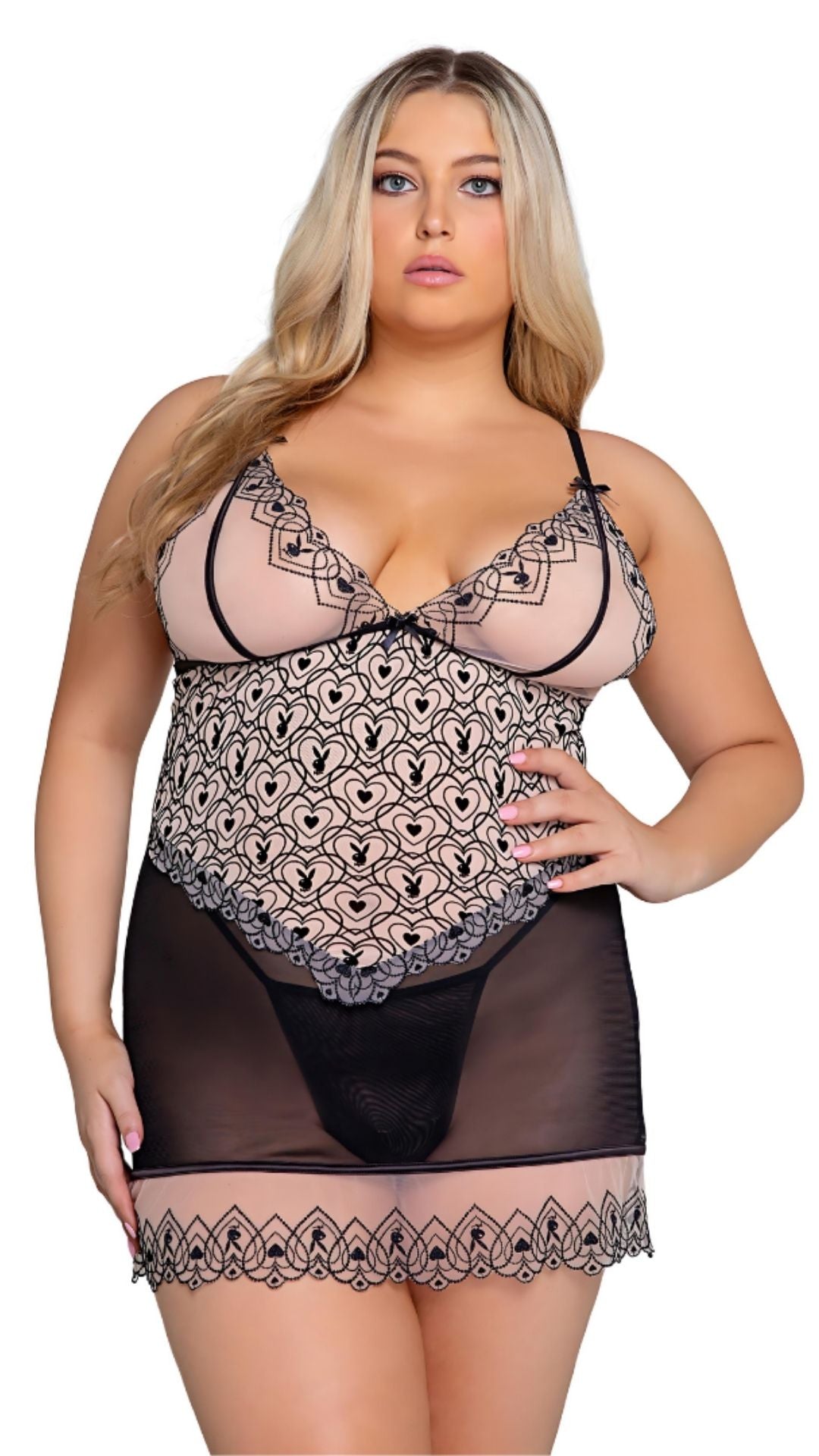 Naughty Kitten Clothing Playboy Bunny Kiss Babydoll Set Front View Playboy Plus Size Lingerie