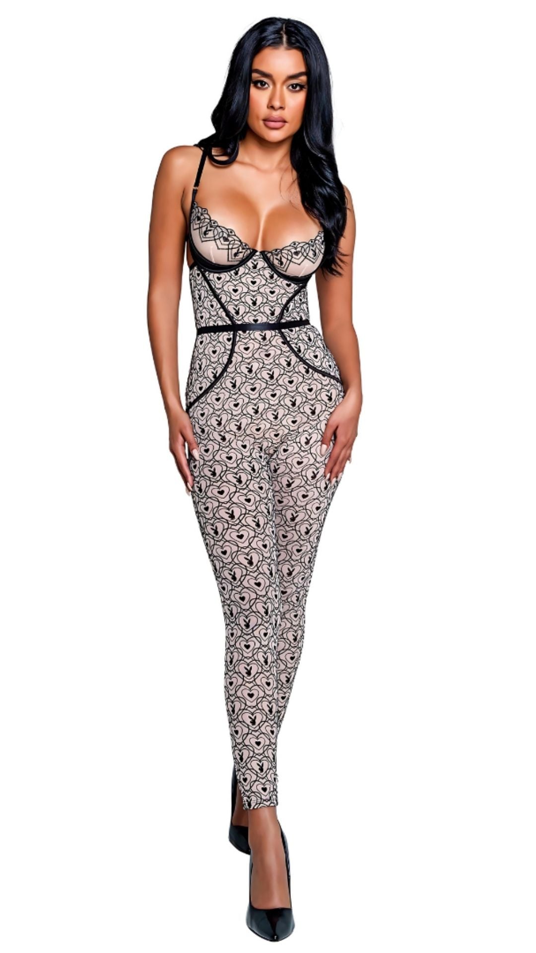Naughty Kitten Clothing Playboy Bunny Kiss Sleeveless Catsuit Front View Playboy Lingerie