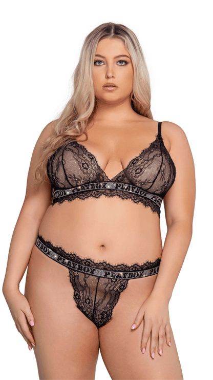 Naughty Kitten Clothing Playboy Starlet 2-Piece Set - Black Front View Playboy Plus Size Lingerie