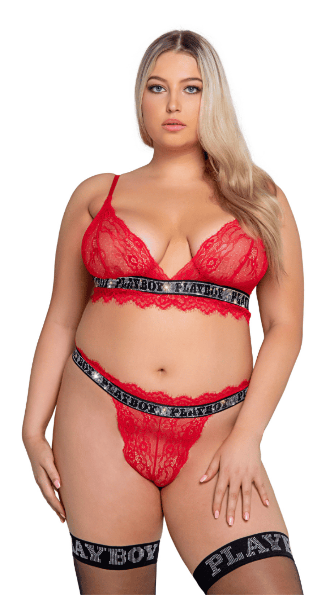 Naughty Kitten Clothing  Playboy Starlet 2 Piece Set Red Playboy Plus Size Lingerie