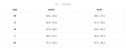 Naughty Kitten Clothing Alt Size Chart INCHES