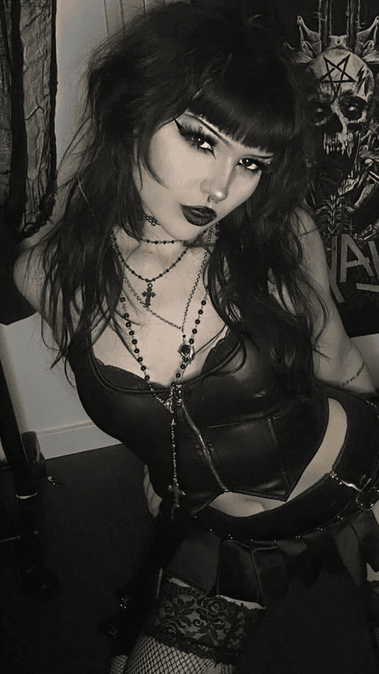 Naughty Kitten Clothing Punk Zipper Halter Bustier Front View Alternative Gothic Clothing