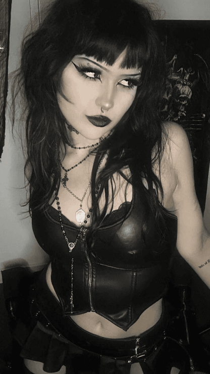 Naughty Kitten Clothing Punk Zipper Halter Bustier Front View Alternative Gothic Clothing