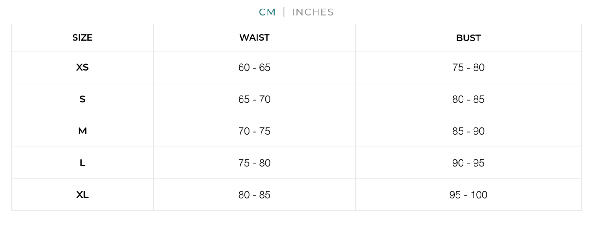 Naughty Kitten Clothing Alt Size Chart CM