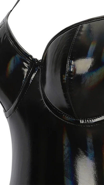 Naughty Kitten Clothing Punk Patent Leather Swimsuit Close Up View Sexy Alternative Gothic Women's fashion