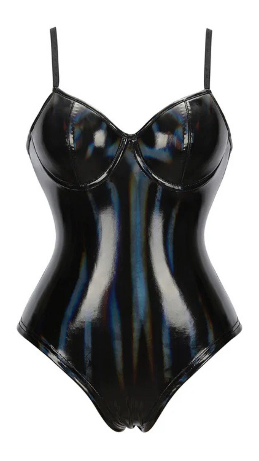 Naughty Kitten Clothing Punk Patent Leather Swimsuit Front View Sexy Alternative Gothic Women's fashion