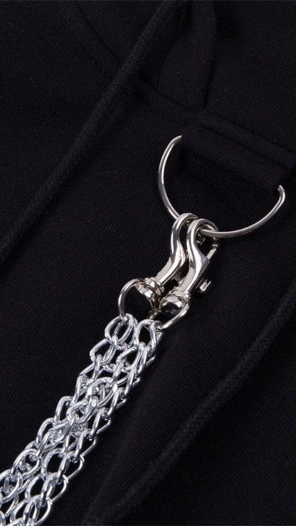 Naughty Kitten Clothing Punk Suspender Black Cropped Hoodies Close Up View Model Alternative Gothic 
Women's Fashion