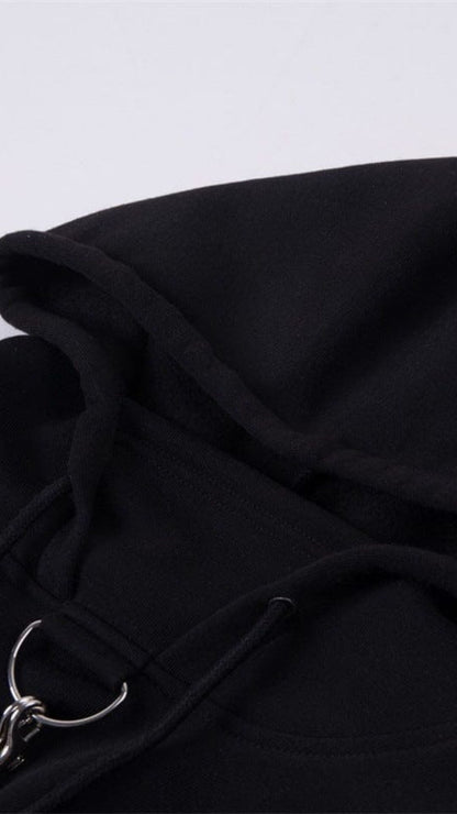 Naughty Kitten Clothing Punk Suspender Black Cropped Hoodies Close Up View Model Alternative Gothic 
Women's Fashion