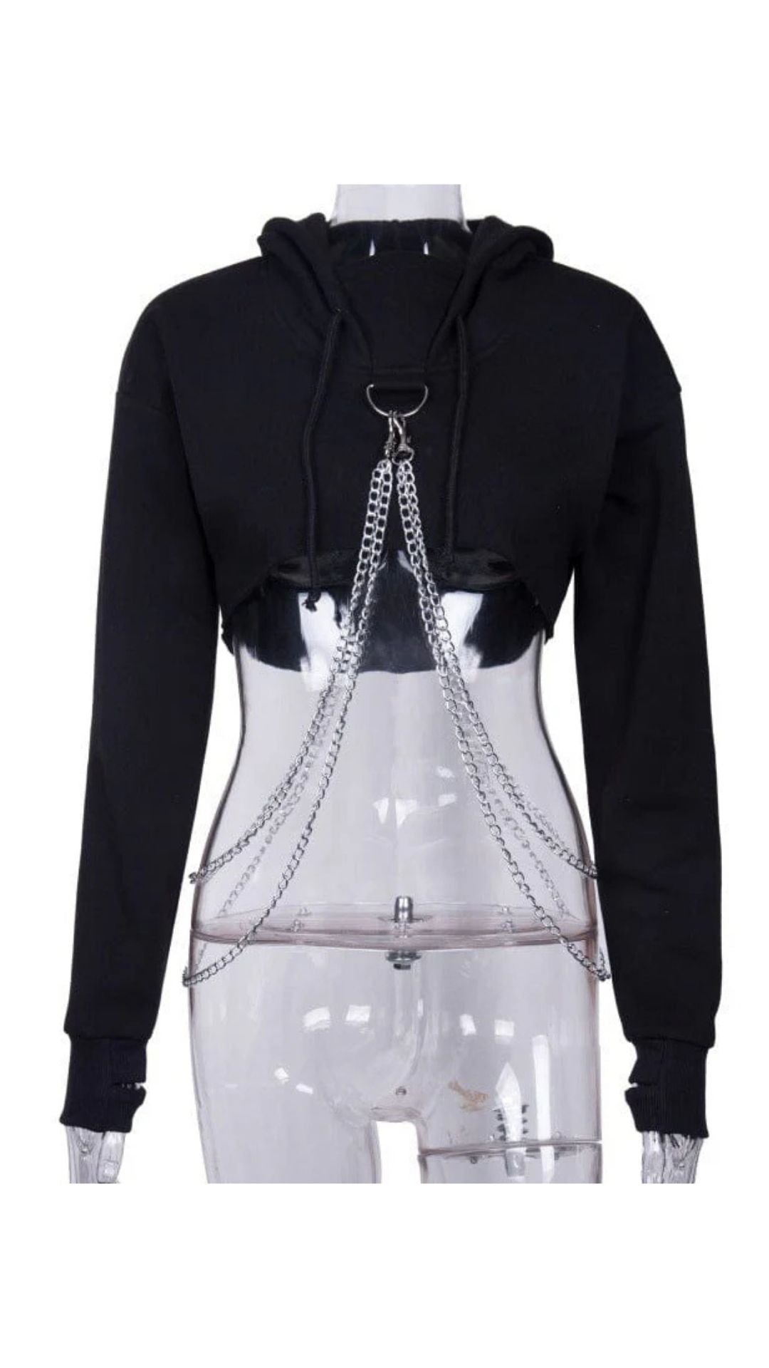Naughty Kitten Clothing Punk Suspender Black Cropped Hoodies Front View Model Alternative Gothic 
Women's Fashion