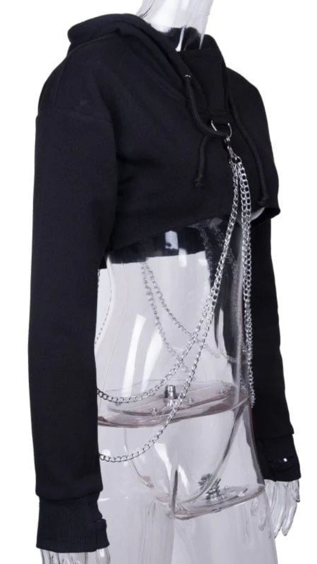 Naughty Kitten Clothing Punk Suspender Black Cropped Hoodies Side View Model Alternative Gothic 
Women's Fashion