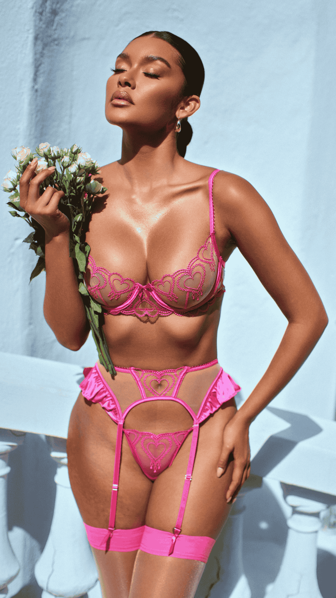 Naughty Kitten Clothing Queen Of Hearts 3-Piece Garter Set Front View Women's Lingerie