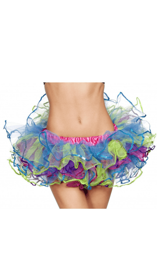 Naughty Kitten Rainbow Petticoat with Sequin Trim Front View Costume Accessories