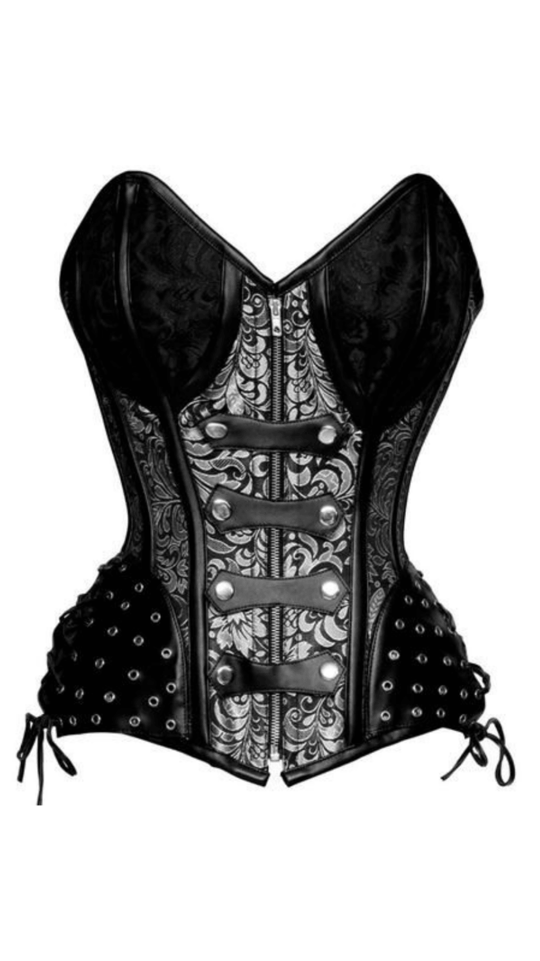 Naughty Kitten Rebel Gothic Brocade Corset Front View
