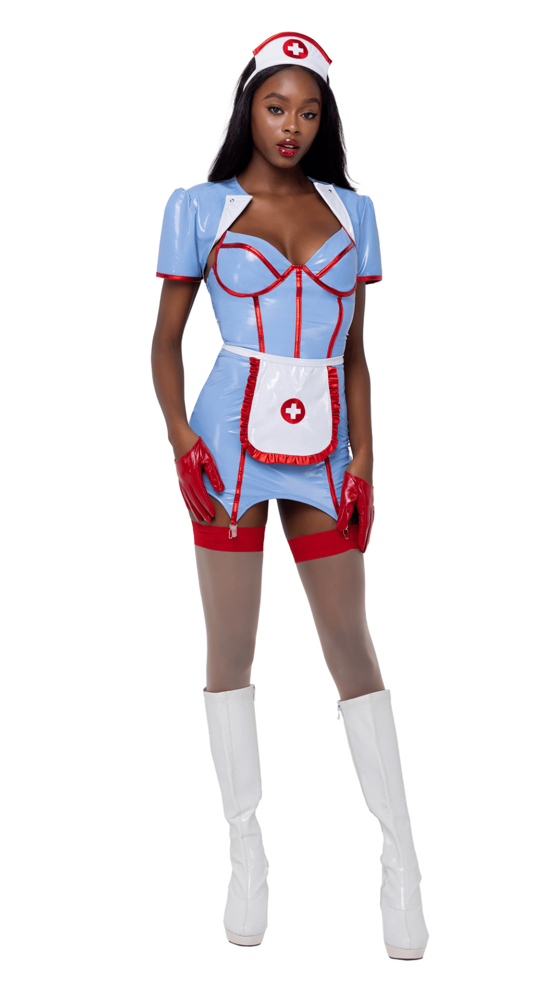 Naughty Kitten Clothing Retro Nurse Vinyl Costume Front View Halloween Costume