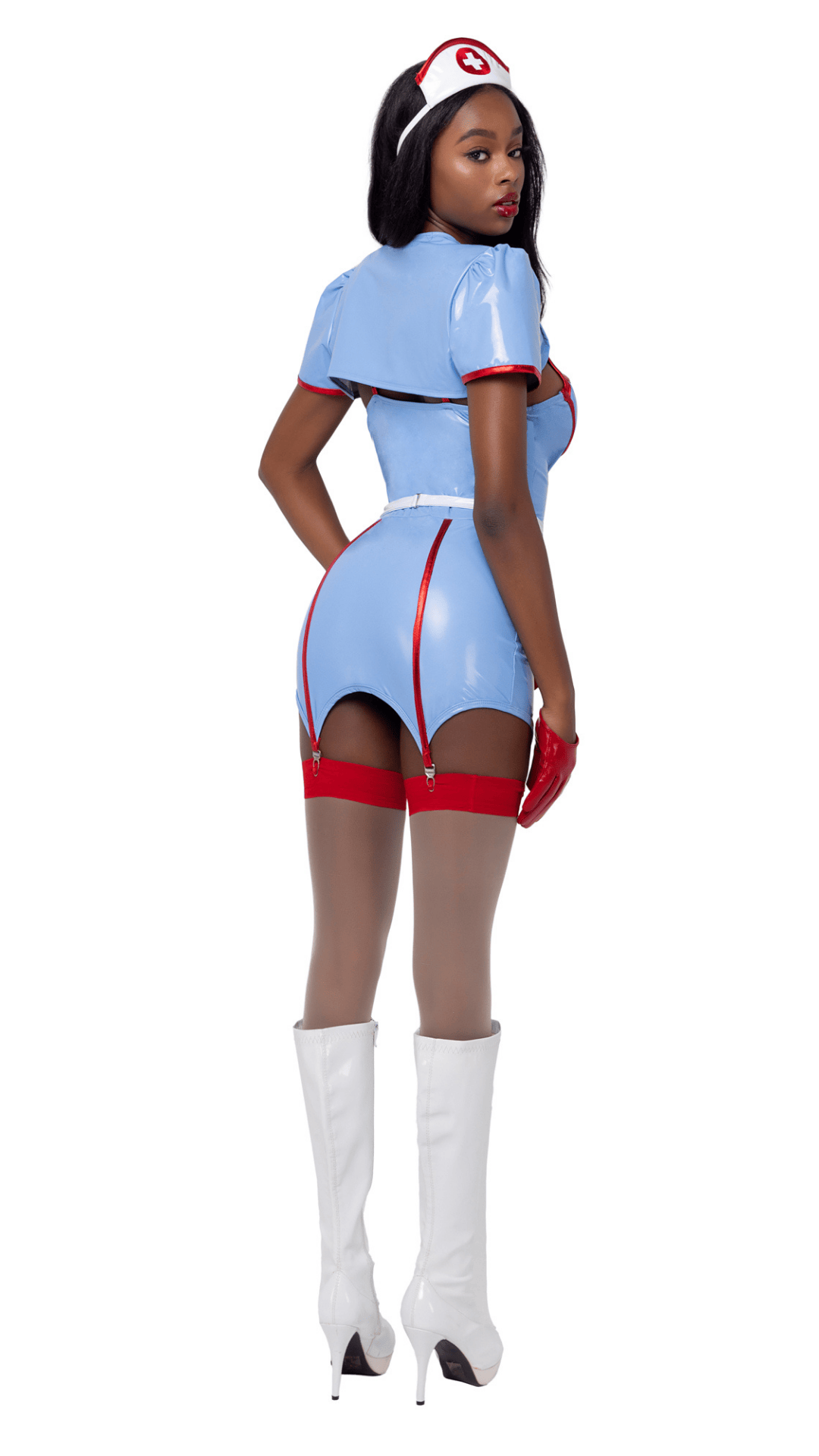 Naughty Kitten Clothing Retro Nurse Vinyl Costume Rear View Halloween Costume