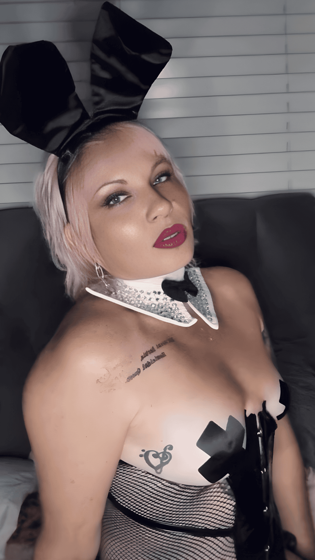 Naughty Kitten Costume Accessories Rhinestone Tuxedo Choker Front View