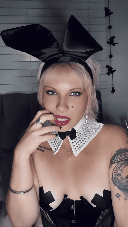 Naughty Kitten Costume Accessories Rhinestone Tuxedo Choker Front View