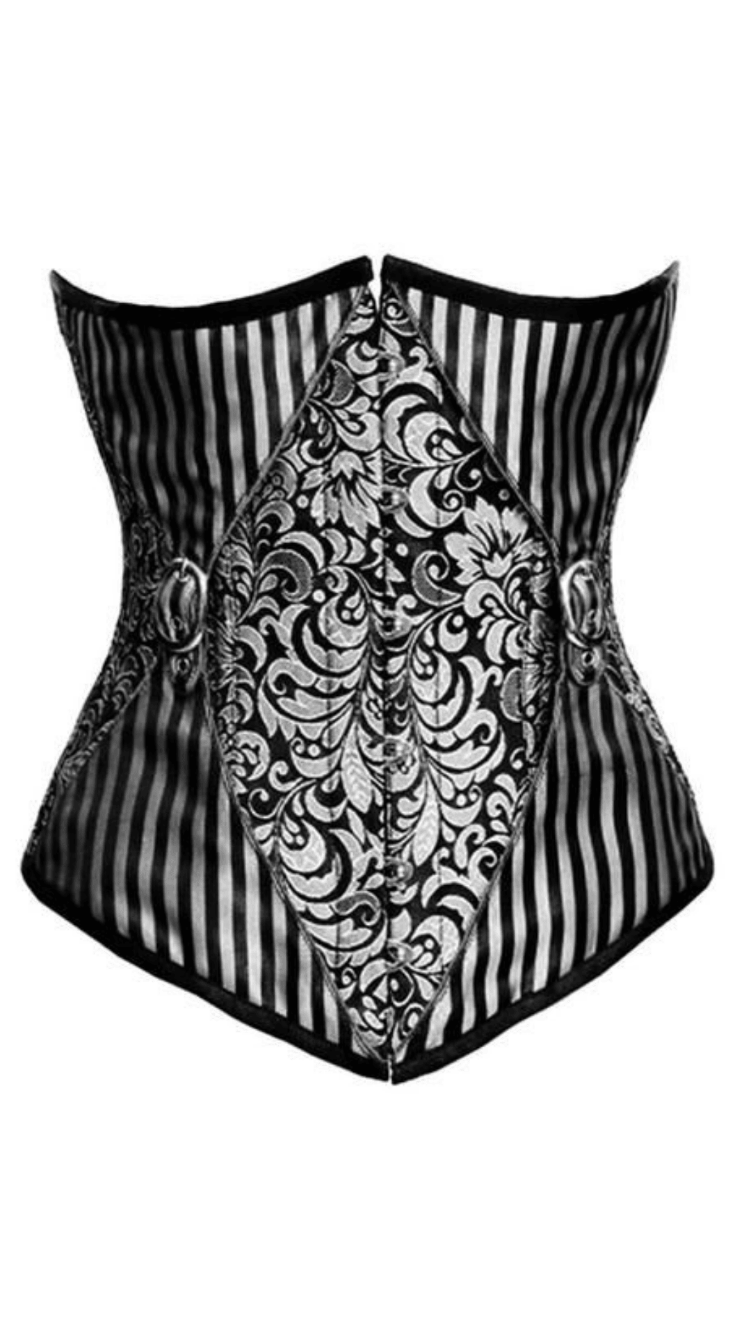Naughty Kitten Clothing Rita Pinstripe & Brocade Corset Front View