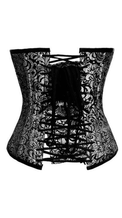 Naughty Kitten Clothing Rita Pinstripe & Brocade Corset Front View