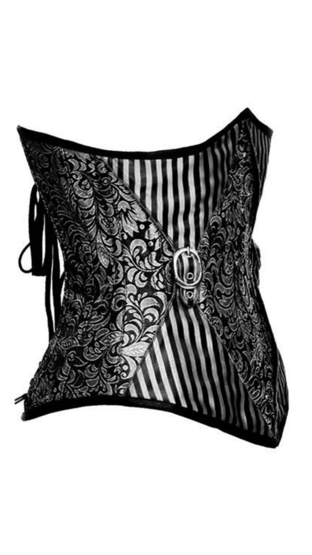 Naughty Kitten Clothing Rita Pinstripe & Brocade Corset Side View