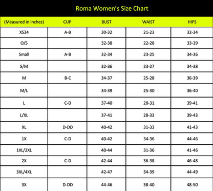 Naughty Kitten Clothing Roma Size Chart