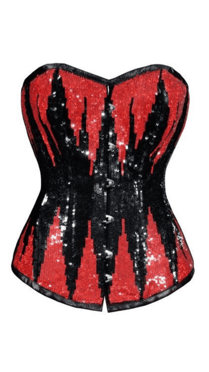 Naughty Kitten Ruby Deluxe Sequin Corset Front View