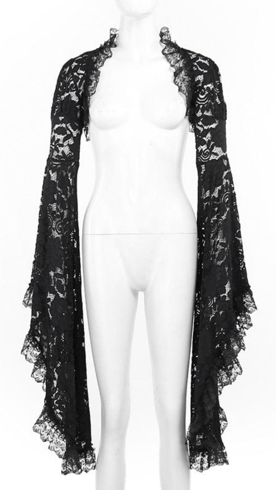 Naughty Kitten Clothing Ruffled Flared Sleeved Lace Cape Front View Alternative Gothic Women's Fashion