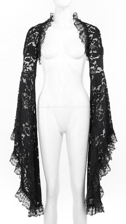 Naughty Kitten Clothing Ruffled Flared Sleeved Lace Cape Front View Alternative Gothic Women's Fashion