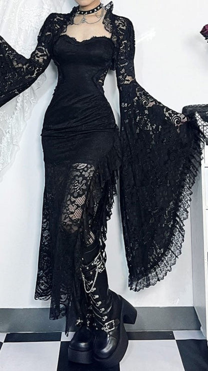 Naughty Kitten Clothing Ruffled Flared Sleeved Lace Cape Side View Alternative Gothic Women's Fashion