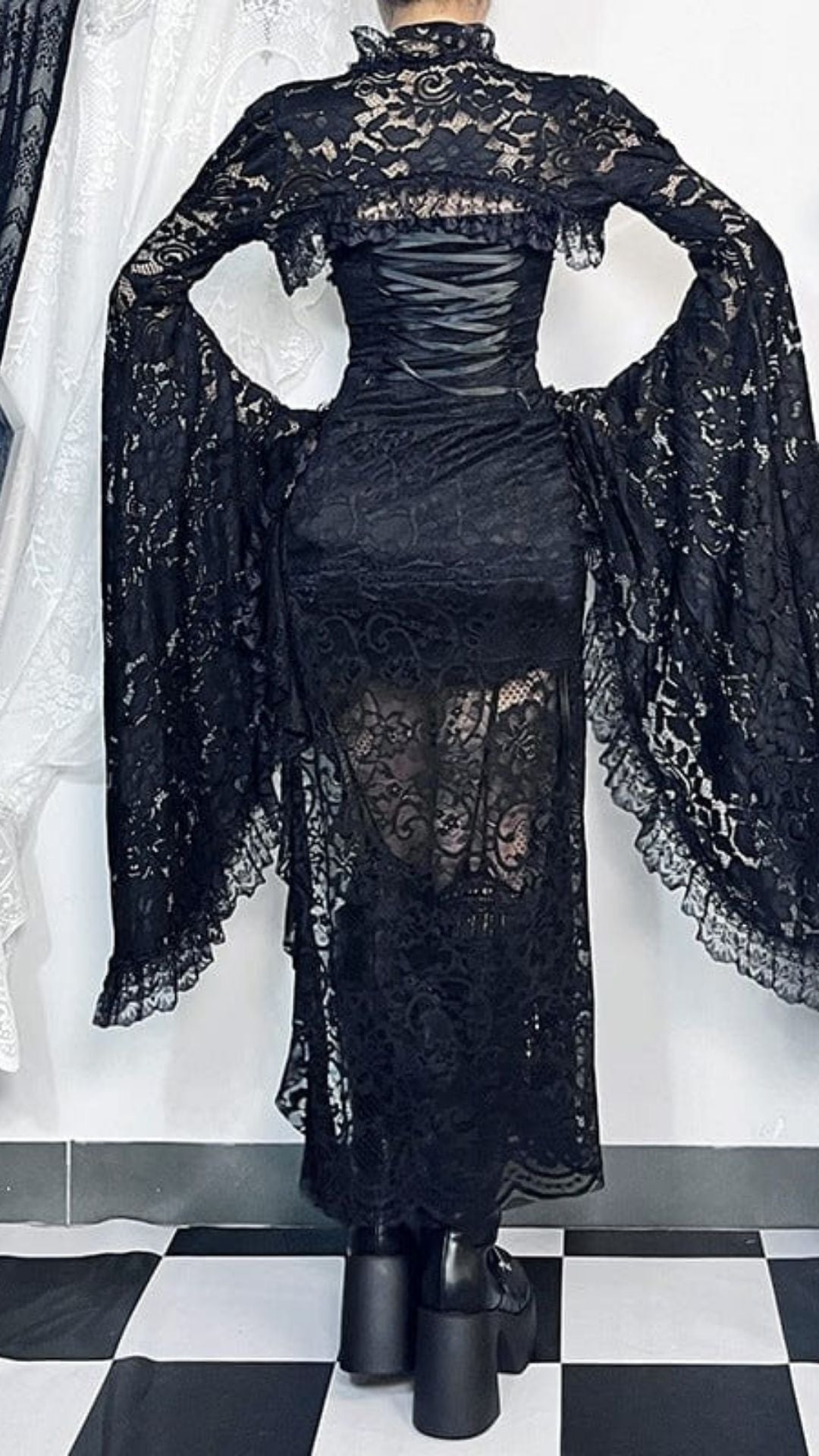 Ruffled Flared Sleeved Lace Cape