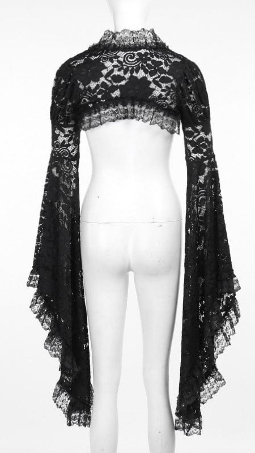 Naughty Kitten Clothing Ruffled Flared Sleeved Lace Cape Rear View Alternative Gothic Women's Fashion