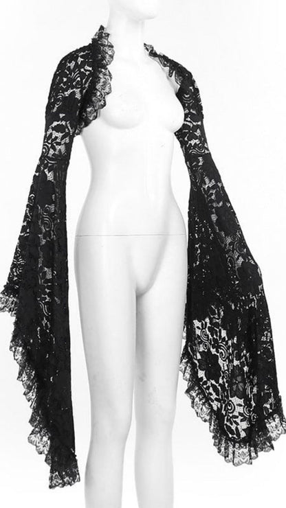 Naughty Kitten Clothing Ruffled Flared Sleeved Lace Cape Side View Alternative Gothic Women's Fashion