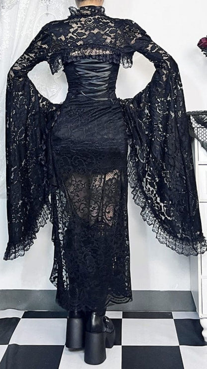 Naughty Kitten Clothing Ruffled Flared Sleeved Lace Cape Rear View Alternative Gothic Women's Fashion
