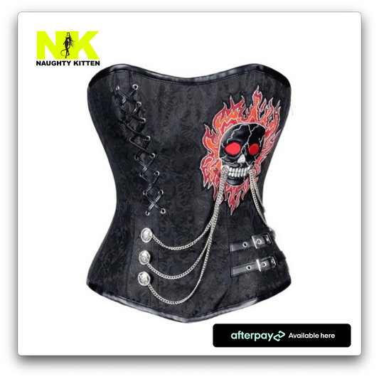 Axel Skull & Chain Corset Front View - Naughty Kitten Clothing