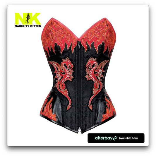 Astrid Dragon Flame Corset Front View - Naughty Kitten Clothing