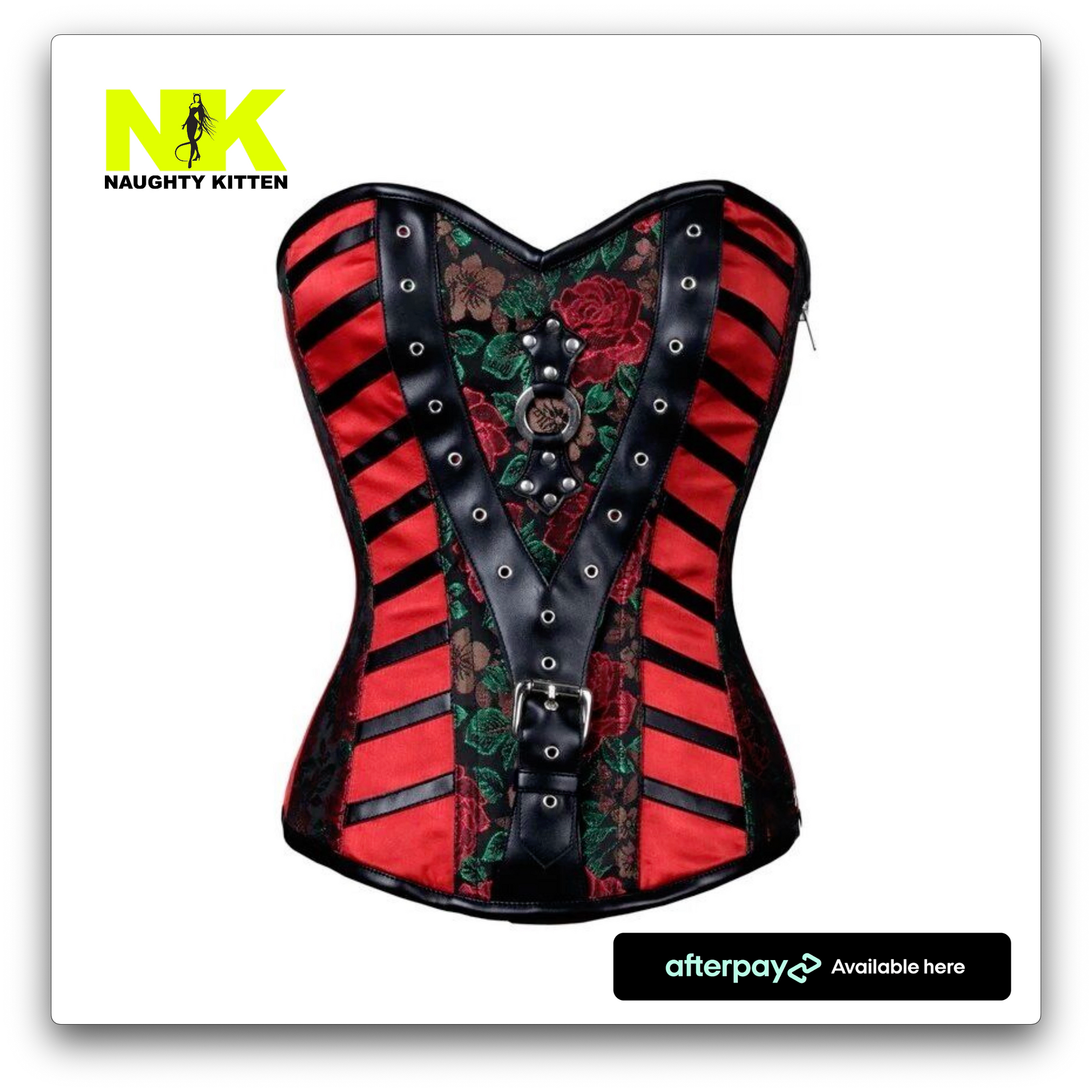 Crimson Rose Deluxe Corset Front View - Naughty Kitten Clothing