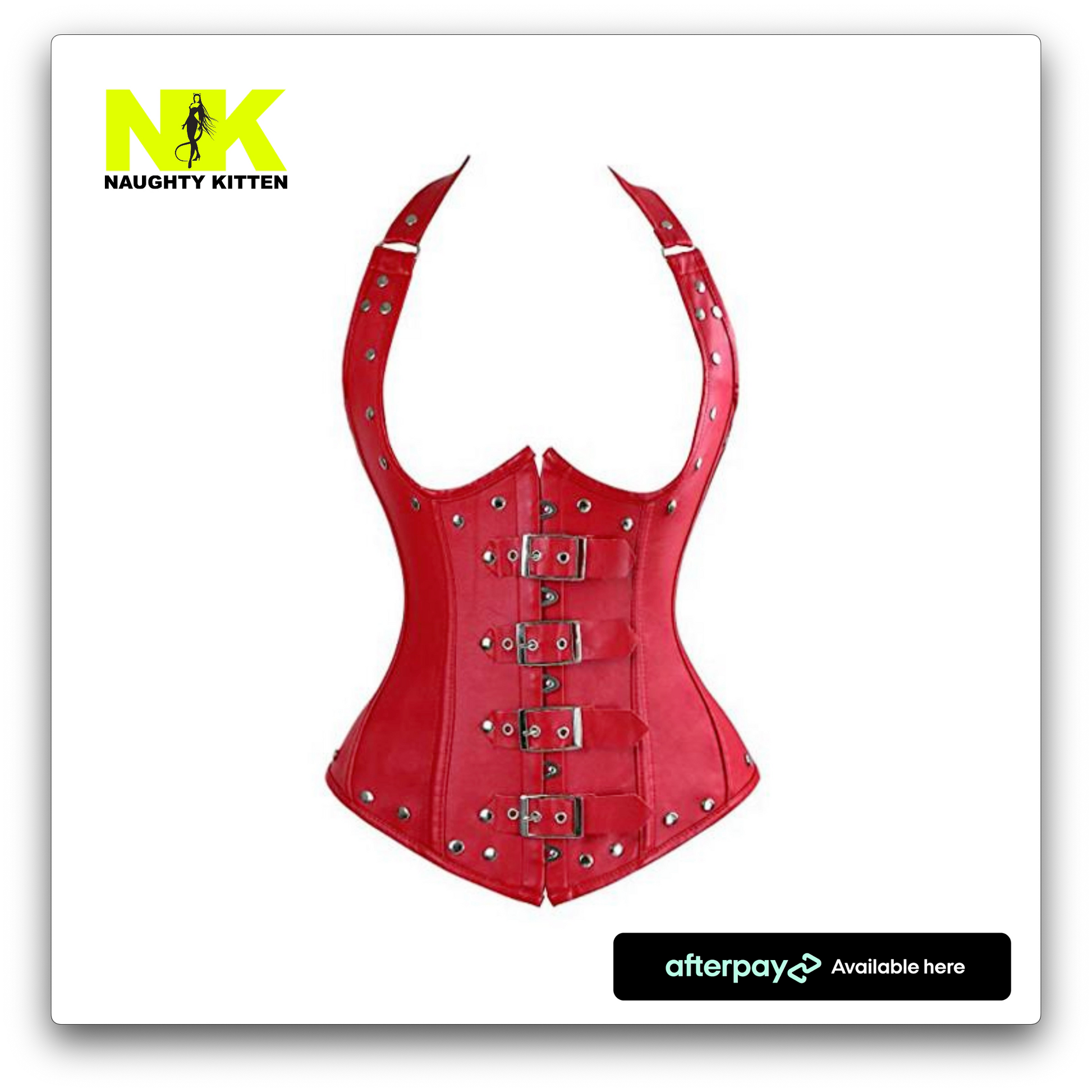 Naughty Kitten Maddy Halter Underbust Corset Red Front View