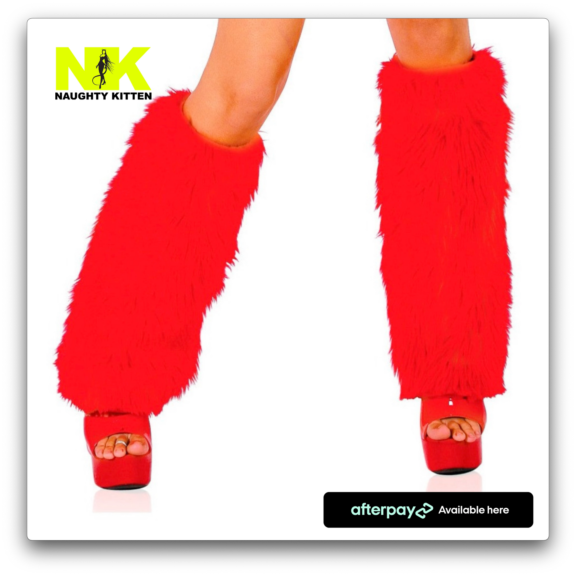 Naughty Kitten Clothing Fur Boot Covers - White/Black/Red Front View Christmas Costume Accessories 
