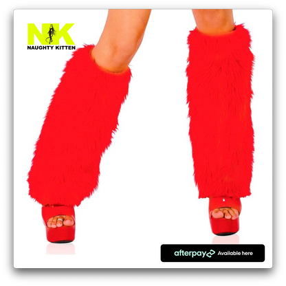 Naughty Kitten Clothing Fur Boot Covers - White/Black/Red Front View Christmas Costume Accessories 