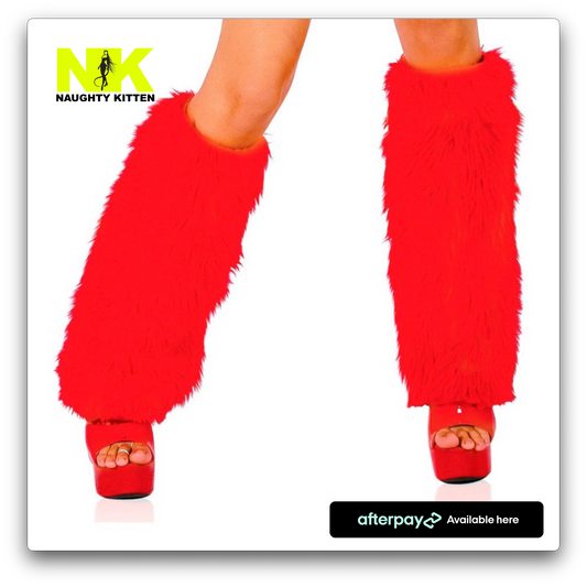 Naughty Kitten Clothing Fur Boot Covers - White/Black/Red Front View Christmas Costume Accessories 