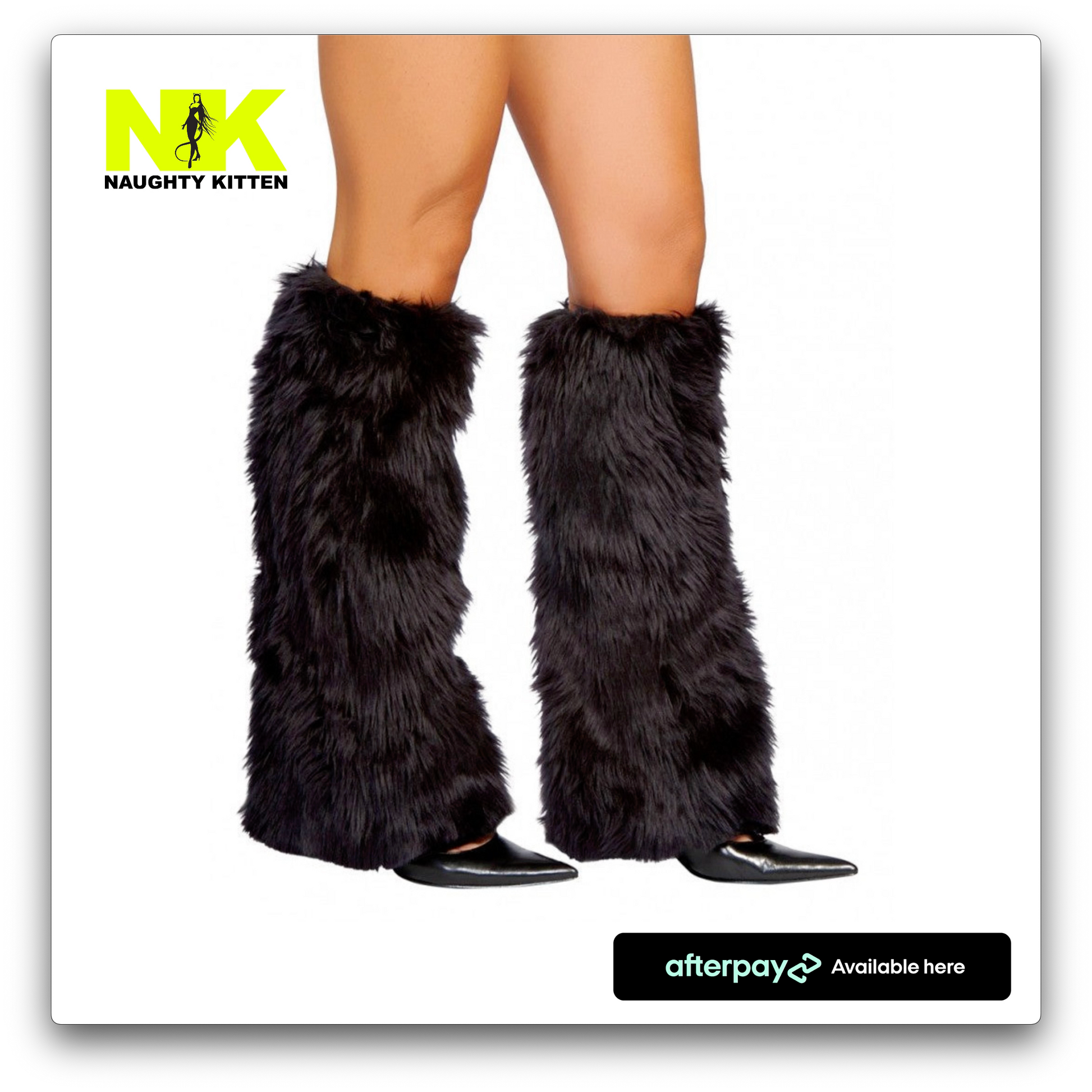 Naughty Kitten Clothing Fur Boot Covers - White/Black/Red Front View Christmas Costume Accessories
