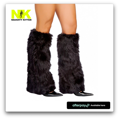 Naughty Kitten Clothing Fur Boot Covers - White/Black/Red Front View Christmas Costume Accessories
