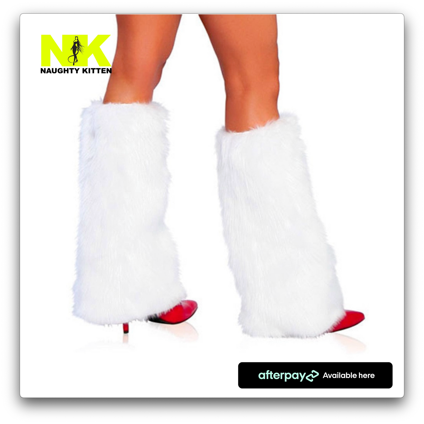 Naughty Kitten Clothing Fur Boot Covers - White/Black/Red Front View Christmas Costume Accessories