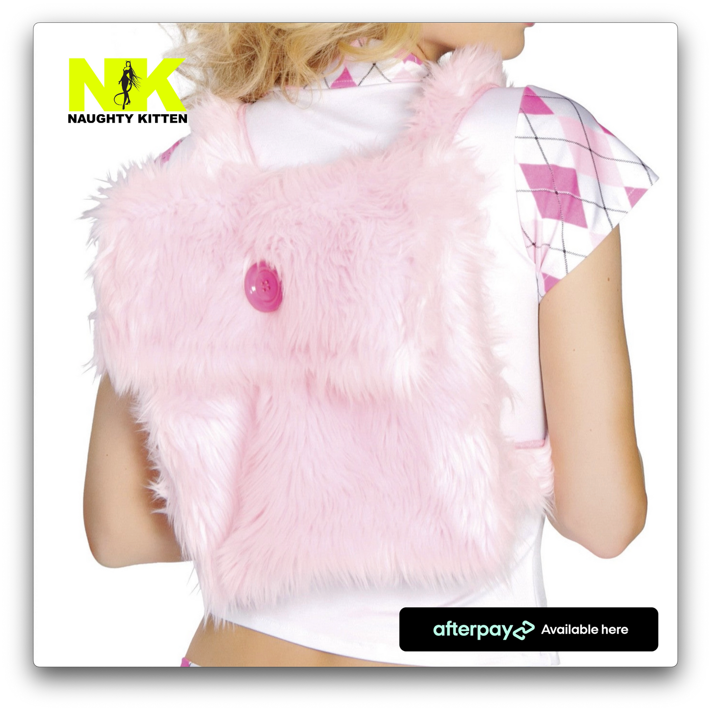 Naughty Kitten Accessories Fur Backpack baby Pink Rear View