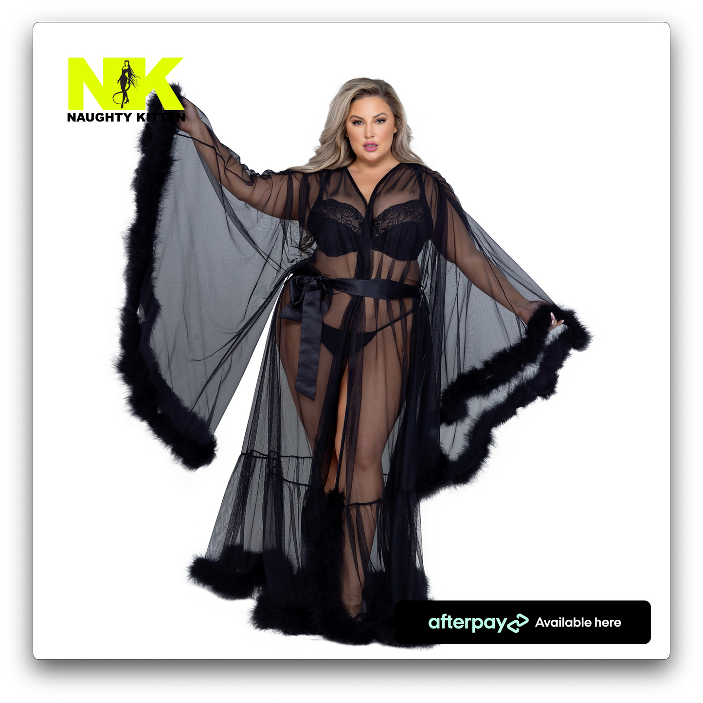 Naughty Kitten Hollywood Glam Luxury Robe Black Rear Back View Plus Size