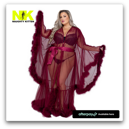 Naughty Kitten Hollywood Glam Luxury Robe Burgundy Front View Plus Size
