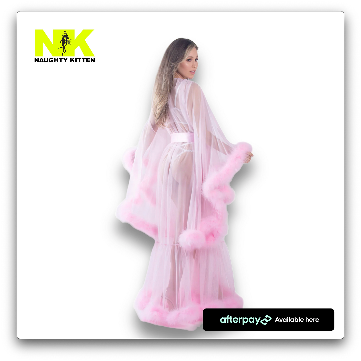 Hollywood Glam Luxury Robe - Back Rear View Pink - Naughty Kitten Clothing Lingerie Sleepwear Loungewear