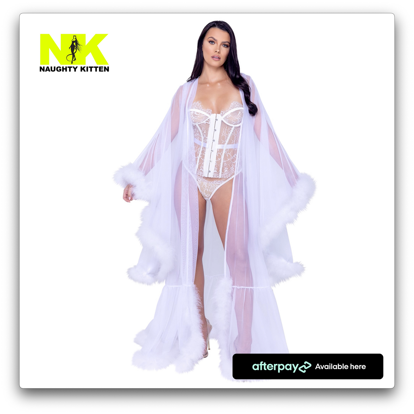 Naughty Kitten Hollywood Glam Luxury Robe - White Front View