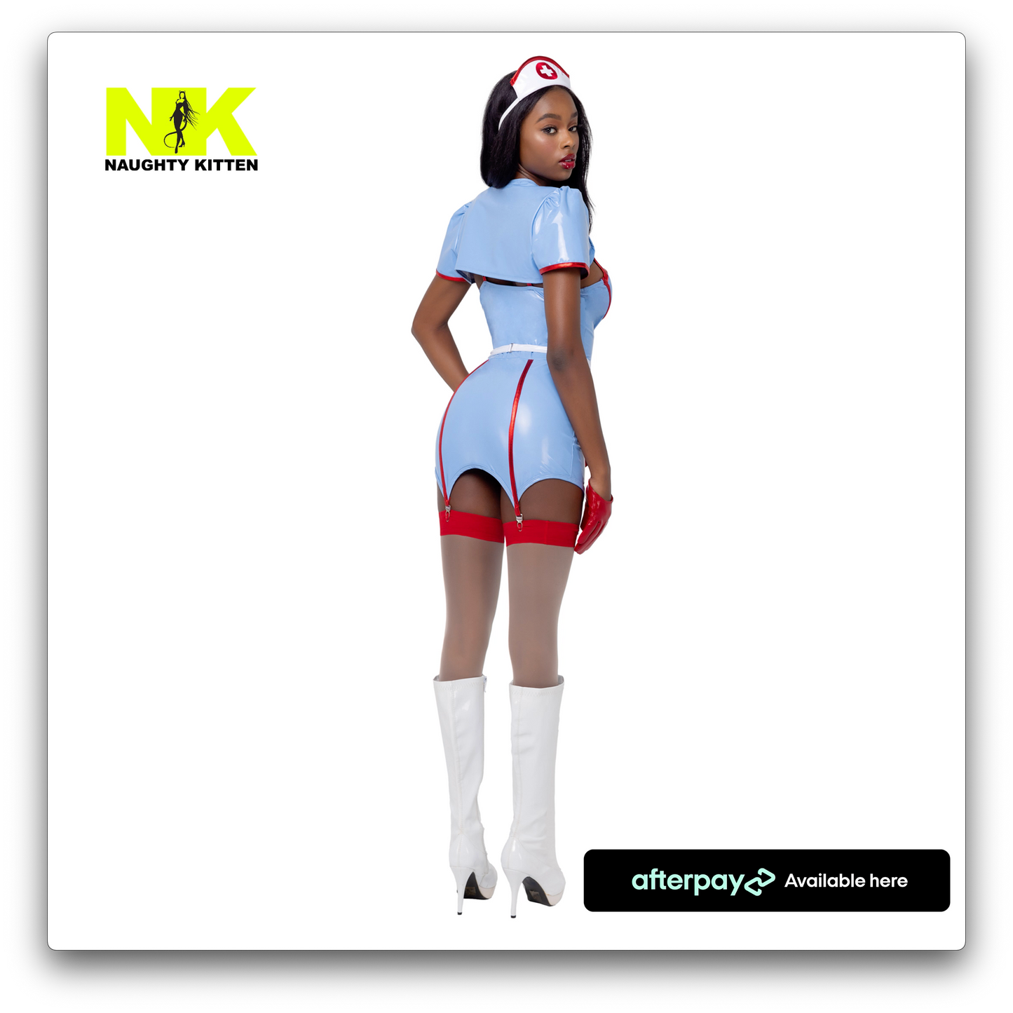 Naughty Kitten Clothing Retro Nurse Vinyl Costume Back Rear View Halloween Costume