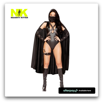 Naughty Kitten Ninja Villain Costume Front View Women's Halloween Costume